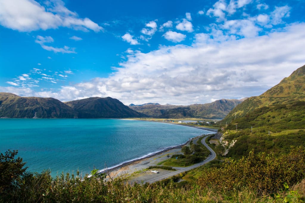 road,in,kodiak,near,ocean.,coast,view.